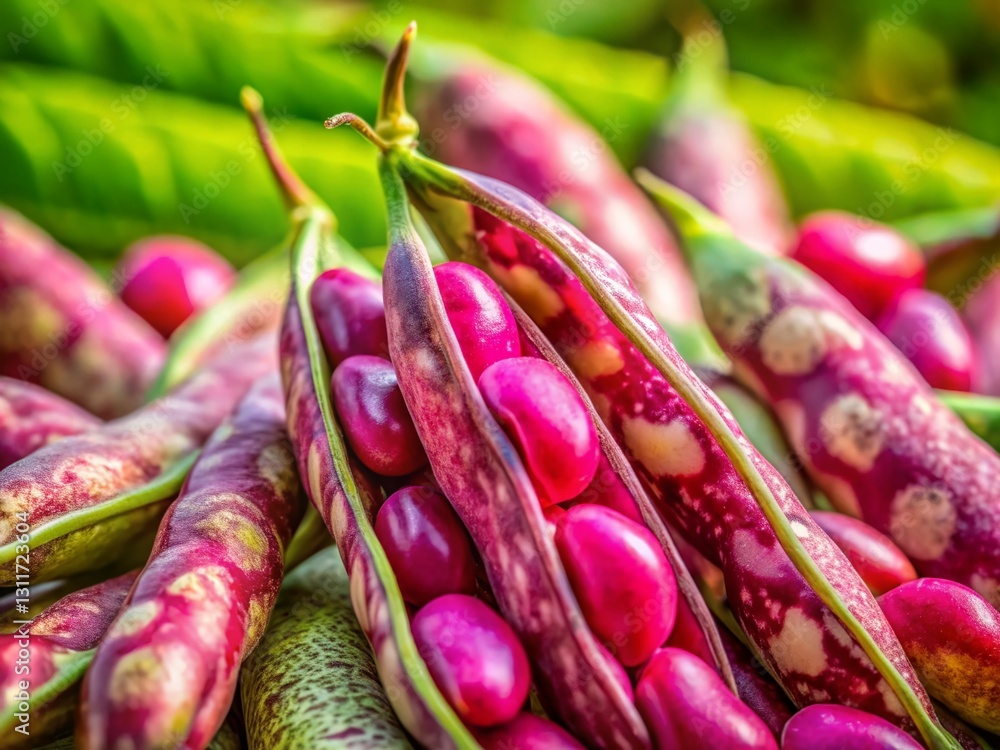 Poster vibrant rattlesnake beans with bokeh background - macro photography