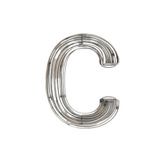 3D Metallic Letter C with Striped Texture - Modern Alphabet Design