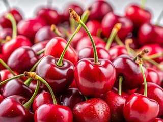 Vibrant Red Cherry Pattern on White Background - Fresh Modern Stock Photo