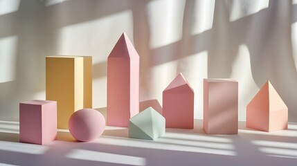Pastel Geometric Shapes in Soft Sunlight Minimalist Abstract Composition