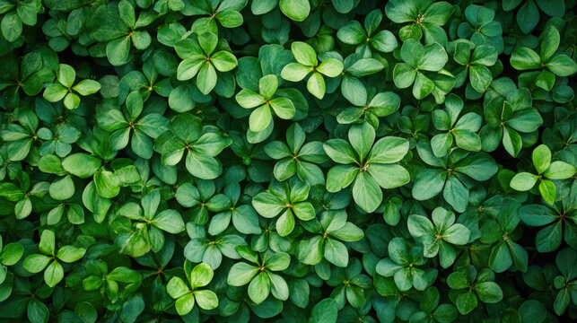 Lush green shamrock leaves in natural patterned arrangement