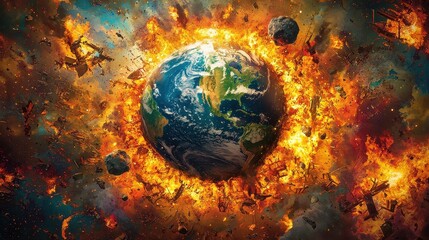 Earth ablaze, cosmic destruction