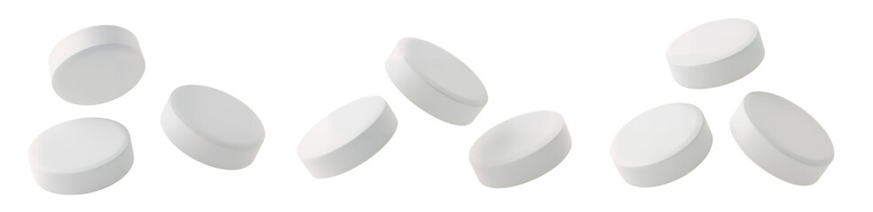 White Pills in Motion isolated on white or transparent png background