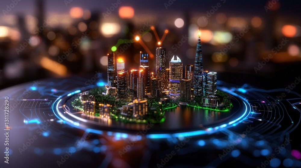 Aufkleber futuristic metropolis skyline with an illuminated energy grid management center monitoring and contr