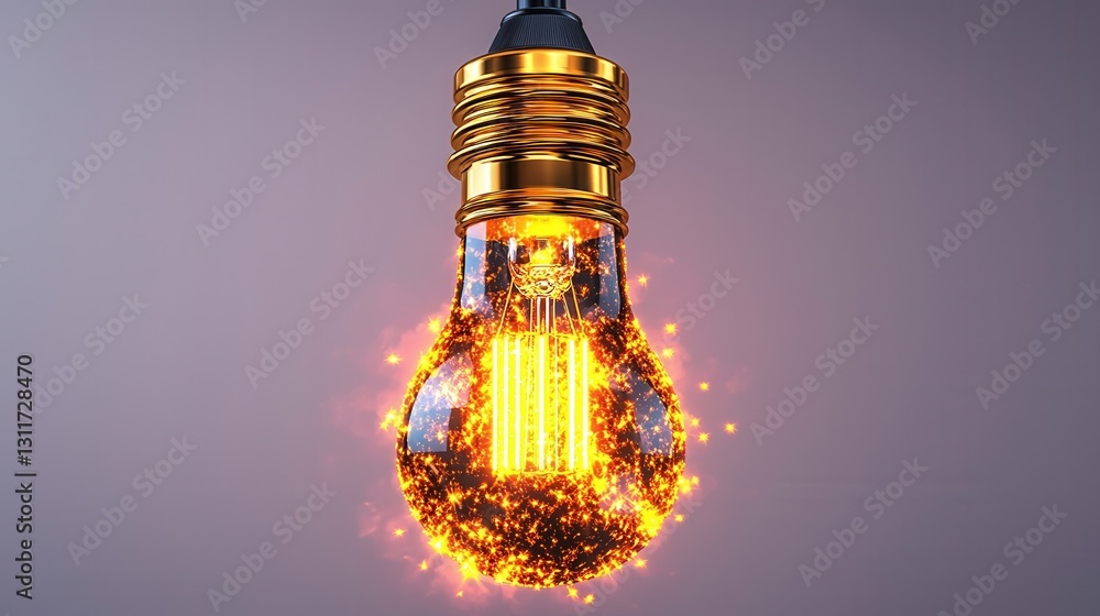 Poster visually striking 3d representation of a luminous incandescent lightbulb glowing with fiery radiance