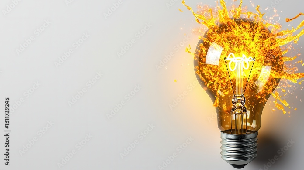 Poster a highly detailed 3d rendering of a single glowing light bulb symbolizing the spark of creativity in