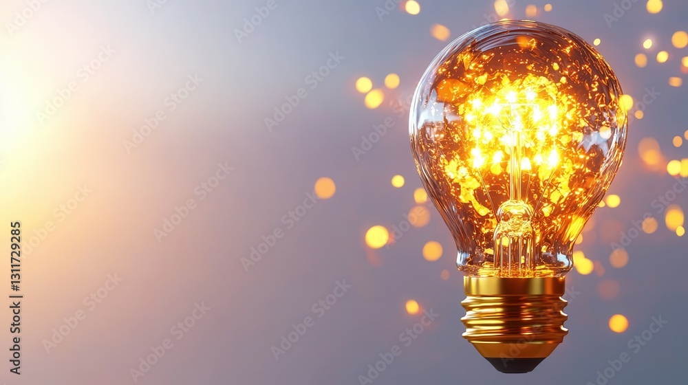 Poster a 3d rendering of a glowing filament light bulb showcasing the timeless design and innovative techno