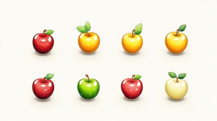 Cartoon apples in various colors on white background for children's book or game