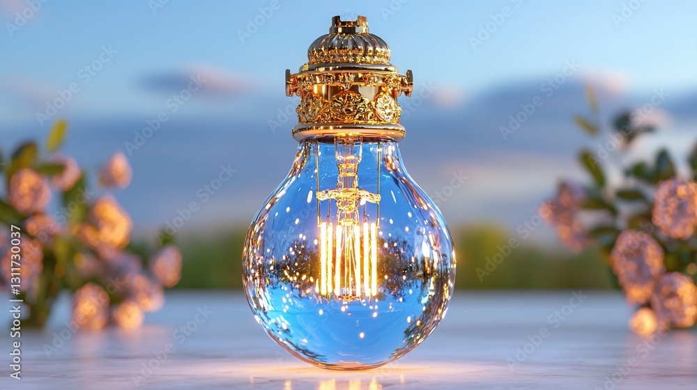 Poster a modern product style 3d rendering of a luminous and elegant pendant light fixture with a transpare