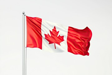 Naklejka premium A Canadian flag waving proudly in the wind on a flagpole against a bright white background