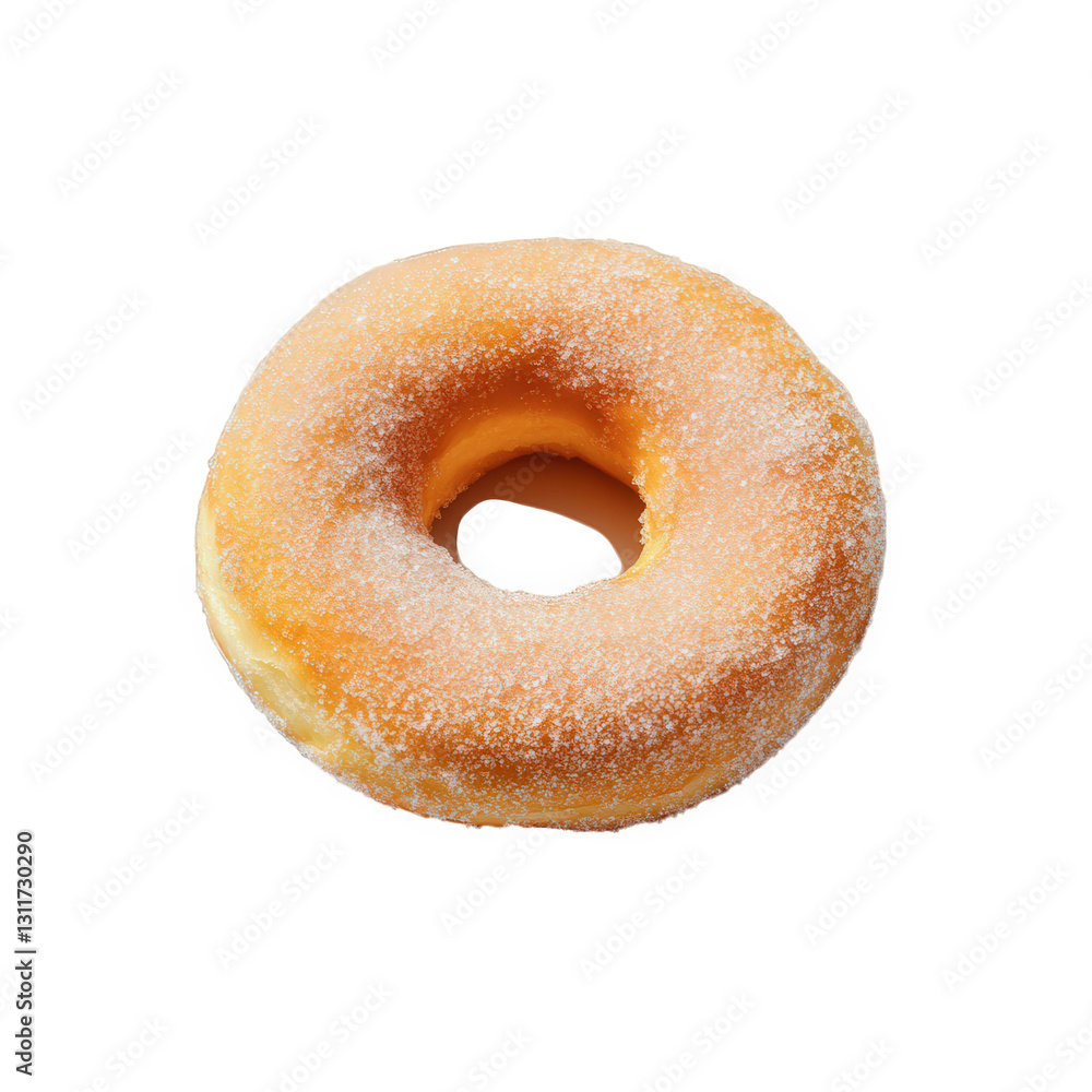 Poster freshly baked donut. showcasing its golden-brown color and a light dusting of sugar on the surface t