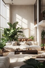 Chic Urban Jungle Apartment Featuring Lush Indoor Plants and Modern Decor for a Stylish Living Space