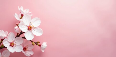 Fototapeta premium Delicate white blossoms on a soft pink backdrop, bloom, macro