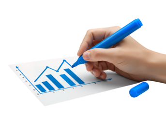 Hand Drawing a Growing Bar Graph with a Blue Marker isolated on white or transparent png background
