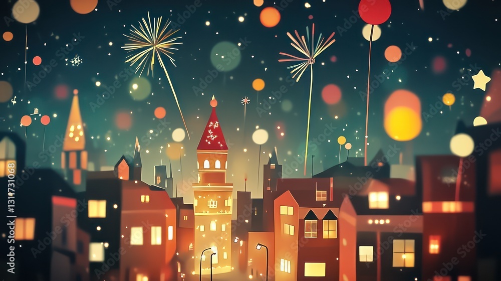 Fototapete animated multilingual happy new year card, with dynamic transitions of various languages and festive