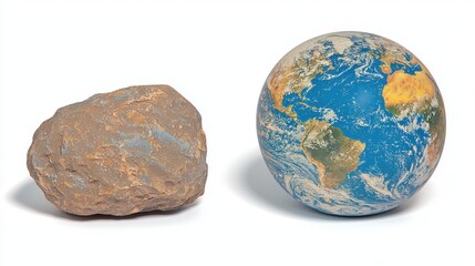 Fototapeta premium Earth globe and rock on white background