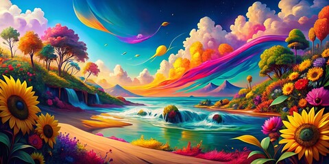 Fototapeta premium Vibrant Summer Colors: Abstract Paint Brush Stroke Art - Surreal Photography Stock Image