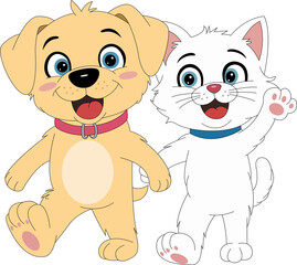 cute cartoon couple dog and cat