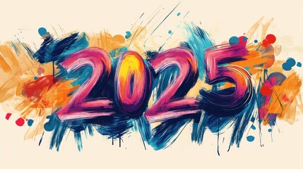 Artistic New Year 2025 quotes, bold brush strokes, creative fonts, and vibrant backgrounds