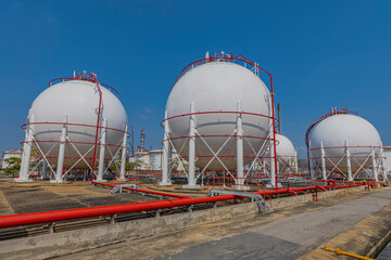 White spherical propane tanks containing