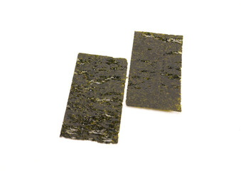 Crispy nori seaweed isolated on white background with copy space. Japanese food.