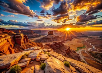 Vibrant Sunset Hues over Arizona Mesas: Macro Photography of Desert Landscape