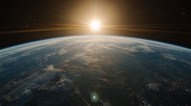 Sunrise over Earth viewed from space showcasing vibrant colors and the curvature of the planet - Powered by Adobe