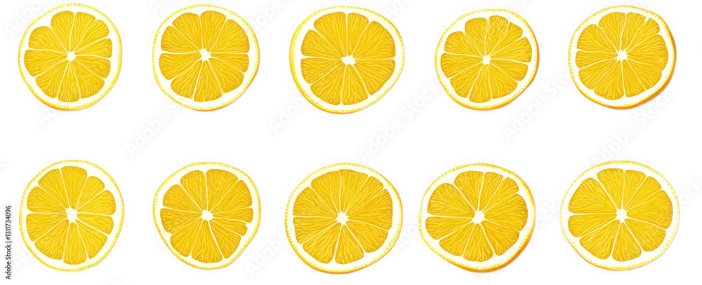 Poster neat arrangement of lemon slices. showcasing their vibrant yellow color and circular shape the slice