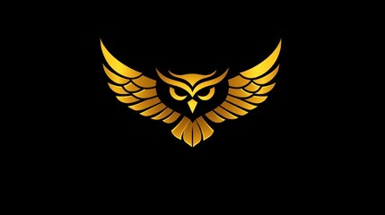 Gold Owl Logo, Symbol of Wisdom, Flight, Dark Background, Design Element, Graphic, Vector, Illustration, Applicable for Branding