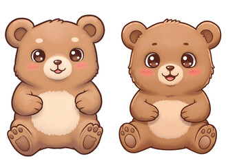 Obraz premium Two adorable cartoon bears sitting, perfect for children's products. isolated on white or transparent png background