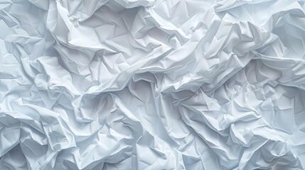 Obraz premium Crumpled white paper texture close-up with smooth and rough creases creating a dynamic surface pattern suitable for background or design use