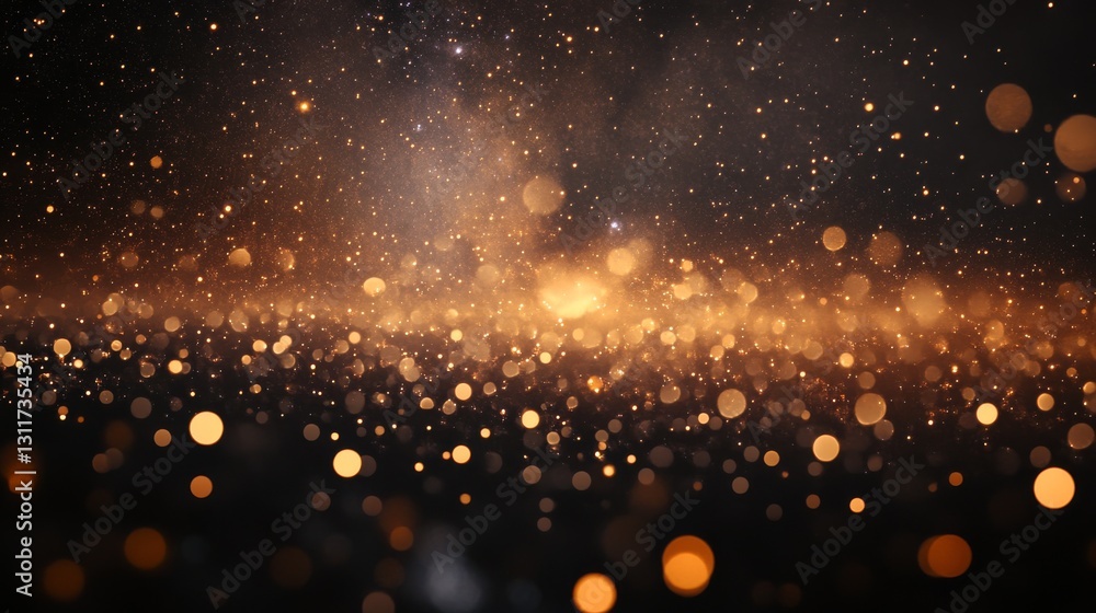 Poster soft glowing golden bokeh lights scattered across a dark background, creating a dreamy and festive a