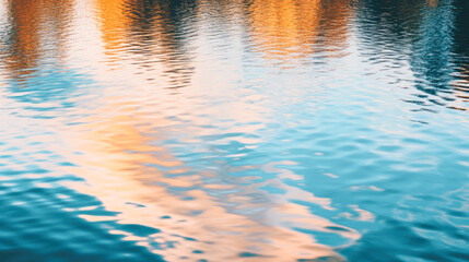 Sunset reflections on calm water surface capturing warm colors