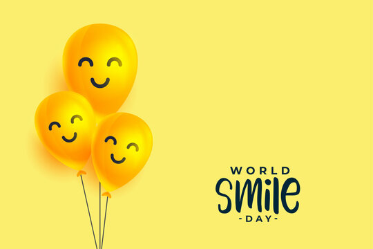 world smile day banner with happy face balloons