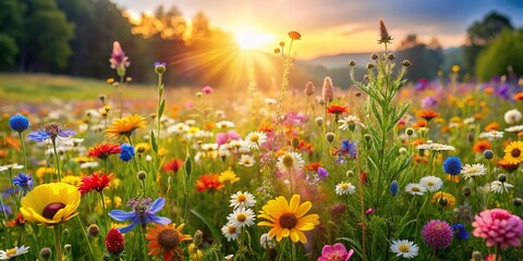 Vibrant Wildflower Meadow Landscape: Nature Stationery Design