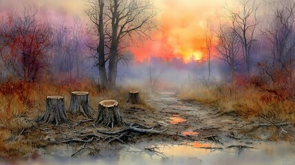 Fototapeta premium Abstract landscape depicting climate change and pollution effects nature reserve digital art environmental concerns