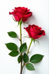Fototapeta premium Vibrant red roses against pure white backdrop, Valentine's Day, celebration