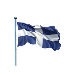 Waving Finnish Flag on a Flagpole Against White Background