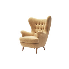 Naklejka premium Plush Beige Wingback Armchair, Modern Scandinavian Design, Comfortable Home Furniture