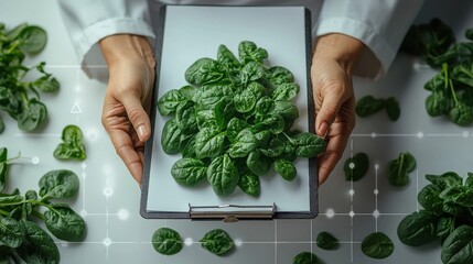 Scientist Holding Fresh Spinach in Lab