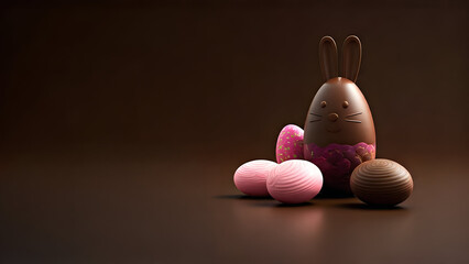 Chocolate Easter Eggs and Easter bunnies or rabbits with space for text and copy. Easter social media posts Facebook, Instagram, TikTok, X