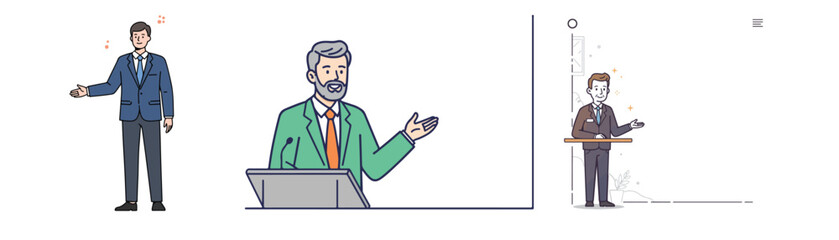 Host Man Talking vectors, The studio setting is lively, with the presenter professionally guiding the discussion while the guest shares their experiences. The interview captures the attention.