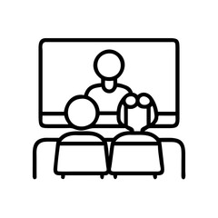 family watching tv icon, family watching tv line art - simple line art of family watching tv, perfect for family watching tv logos and icons