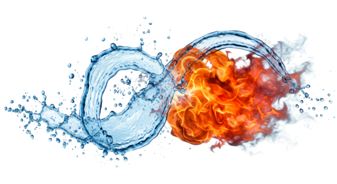 Water and Fire Intertwined, a Visual Representation of Opposites isolated on white or transparent png background