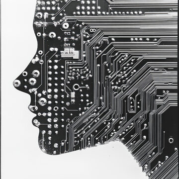 Abstract circuit face silhouette depicting technology and human connection