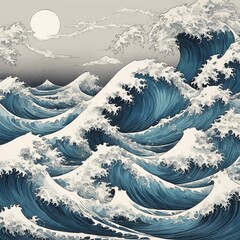 Stylized ocean waves in traditional Japanese art style