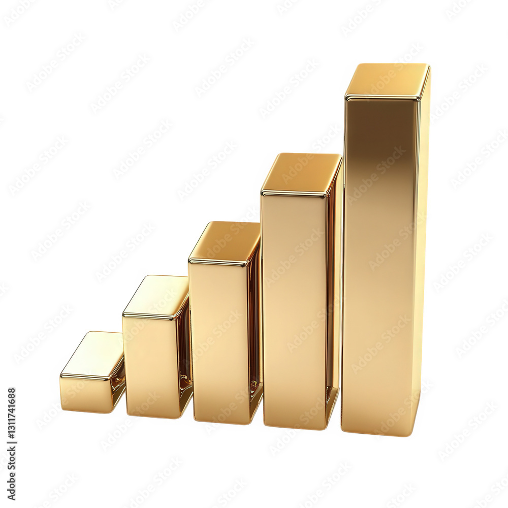 Aufkleber series of five golden bars arranged in ascending order. representing growth or progress. often used 