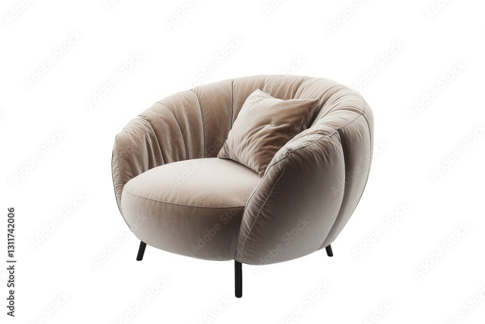 Poster plush. round armchair with a soft. velvety texture and a single decorative cushion. designed for com