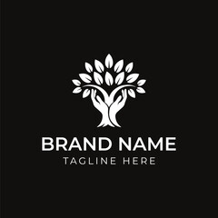 Green Growth Vector Logo Organic Tree and Hands Symbol