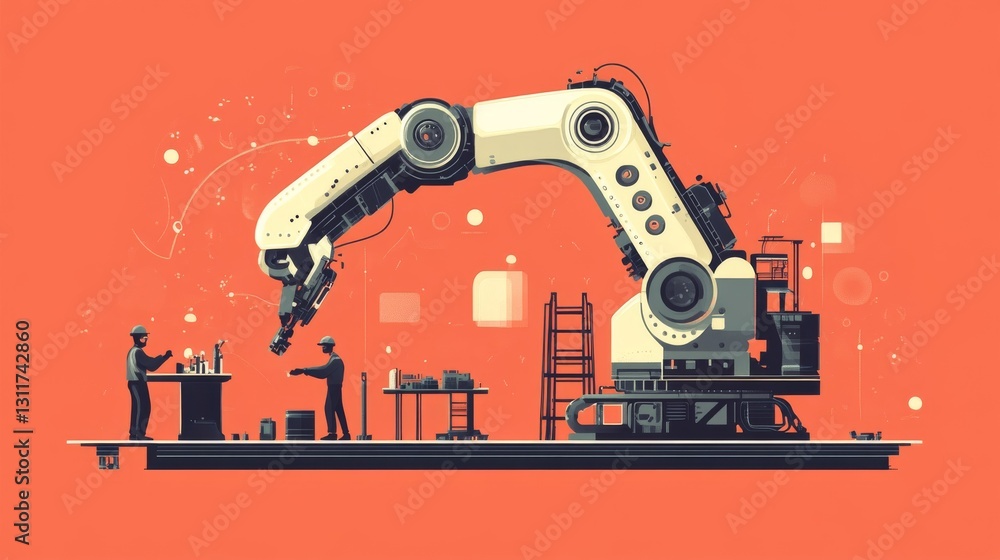 Poster a robotic arm is in action on a high-tech assembly line in a futuristic industrial environment, with